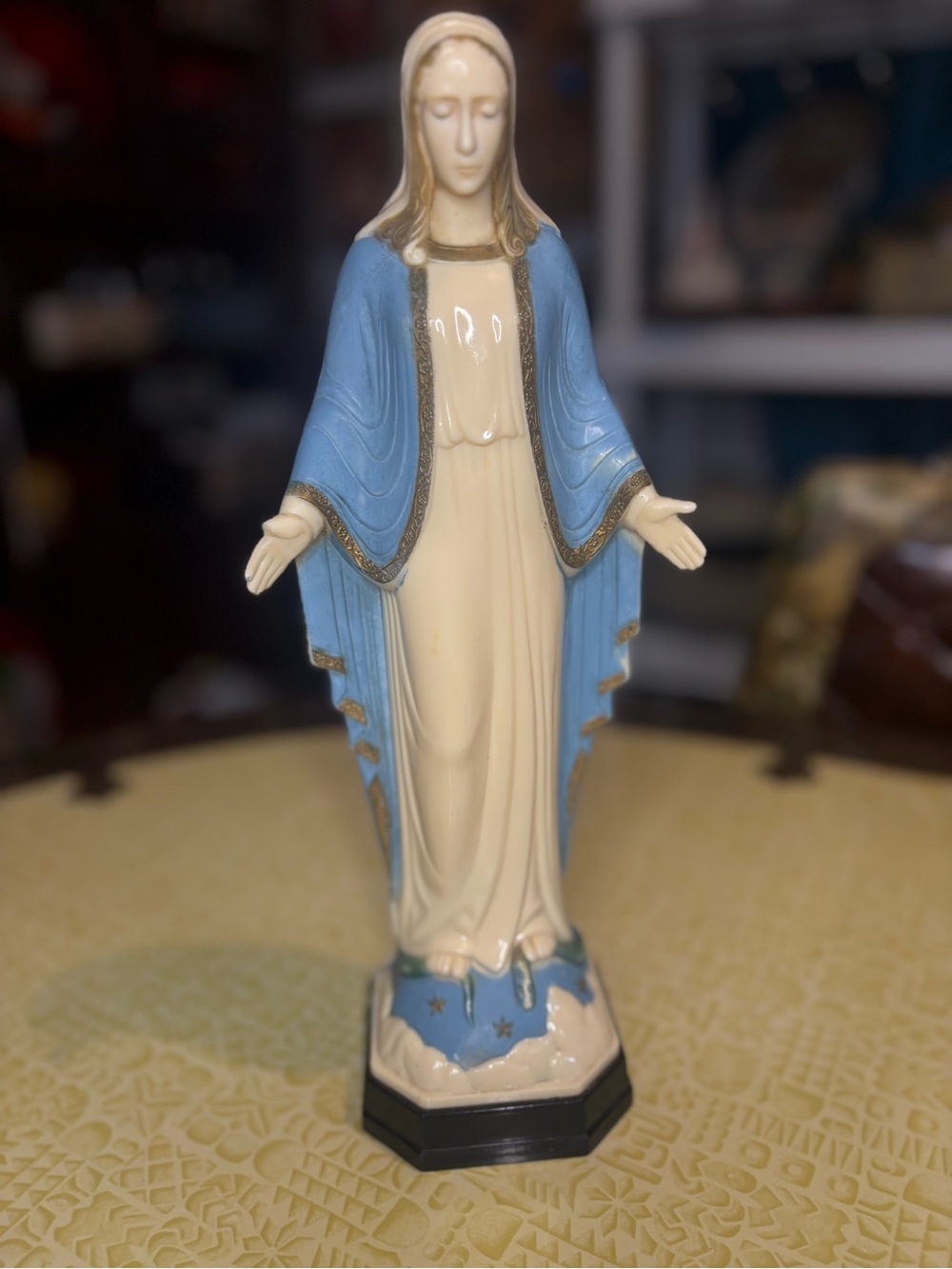 Vintage Virgin Mary Figurine in Blue and Cream